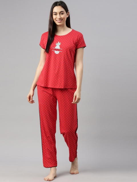 

GOLDSTROMS Women Red & White Printed Night suit
