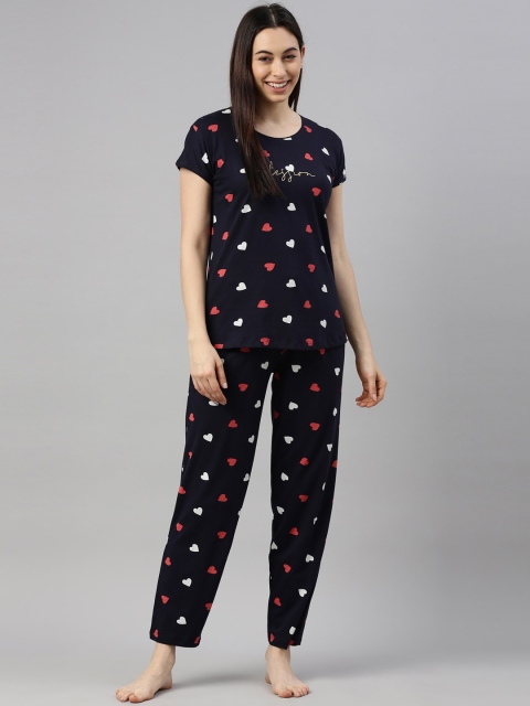 

GOLDSTROMS Women Navy Blue & White Printed Night suit