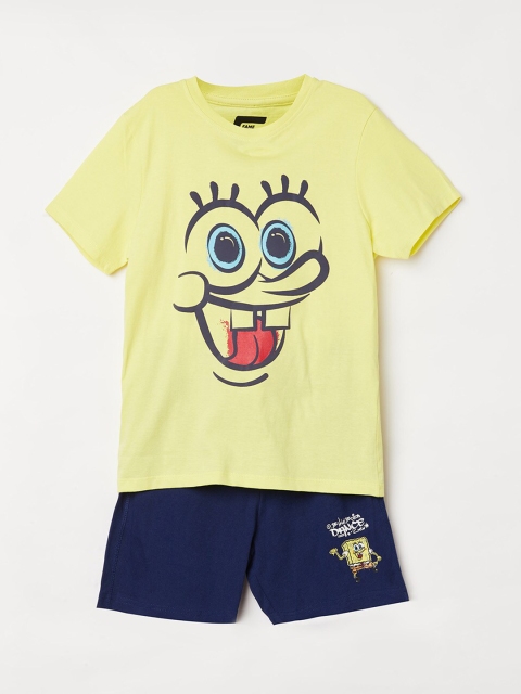 

Fame Forever by Lifestyle Boys Yellow & Navy Blue Printed Cotton T-shirt with Shorts