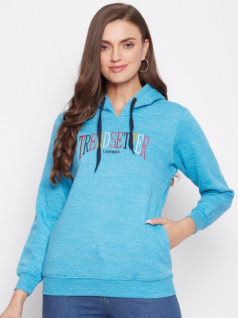 

NEVA Women Blue Printed Hooded Sweatshirt