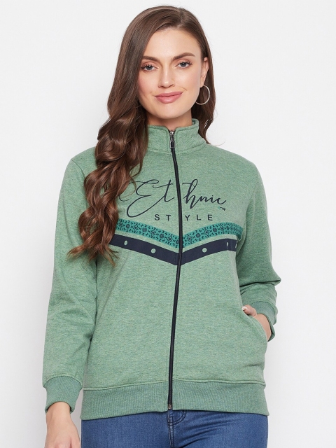 

NEVA Women Green Printed Front Open Sweatshirt