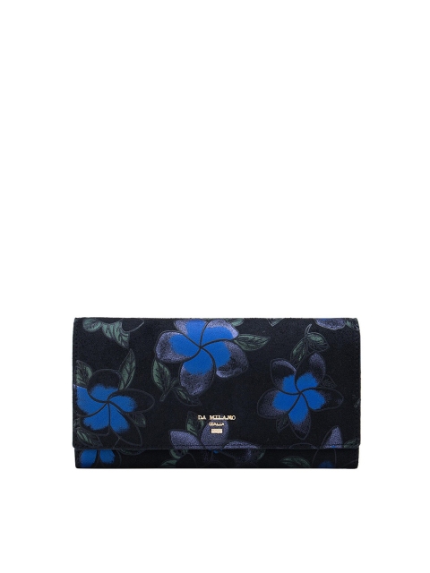 

Da Milano Women Black & Blue Floral Printed Leather Two Fold Wallet