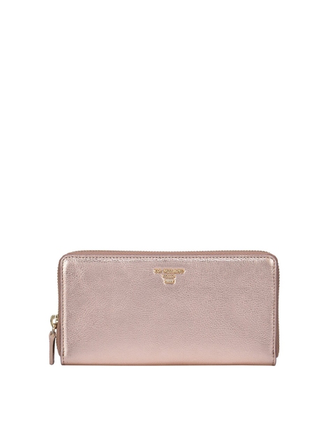 

Da Milano Women Rose Gold Textured Leather Zip Around Wallet