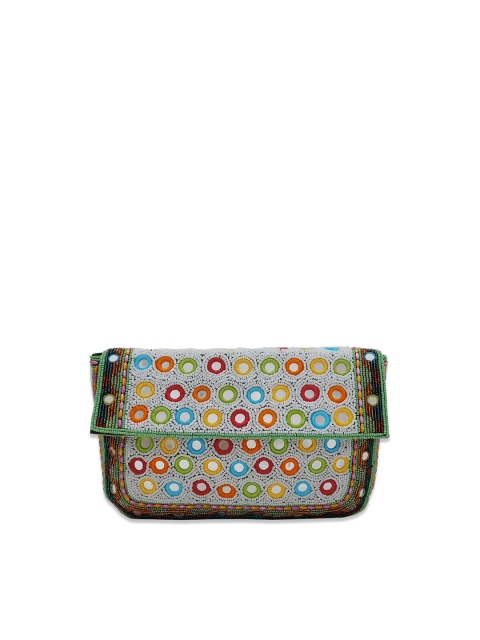

Spice Art White & Green Embellished Embroidered Envelope Clutch