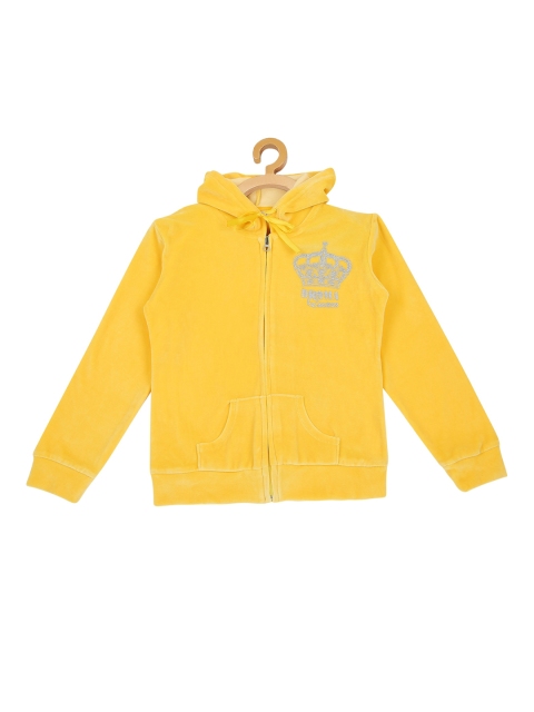 

Actuel Girls Yellow Solid Hooded Open Front Jacket