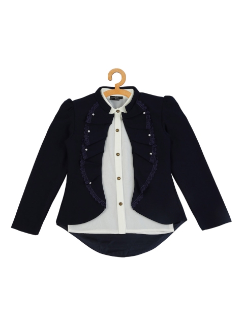 

Actuel Girls Navy Blue & Off-White Single-Breasted Party Blazer With Shirt