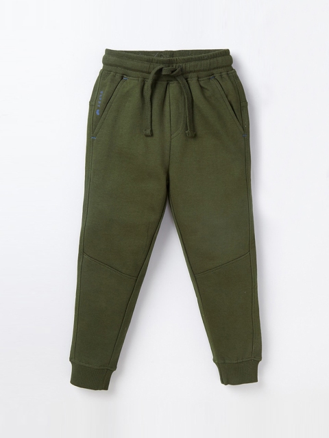 

Ed-a-Mamma Boys Olive Green Solid Pure Cotton Joggers