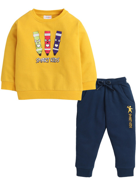 

BUMZEE Boys Yellow & Navy Blue Printed Sweatshirt with Jogger