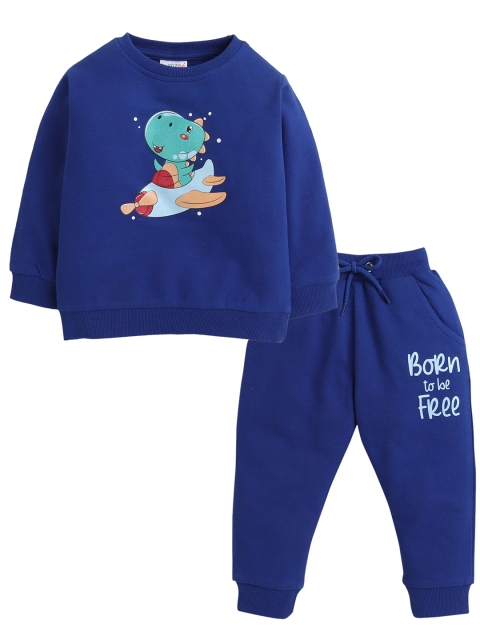

BUMZEE Boys Blue & Green Printed Pure Cotton Sweatshirt with Joggers