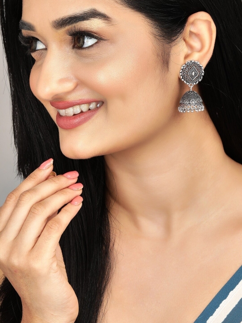 

Anouk Silver-Plated Oxidised Dome Shaped Jhumkas Earrings