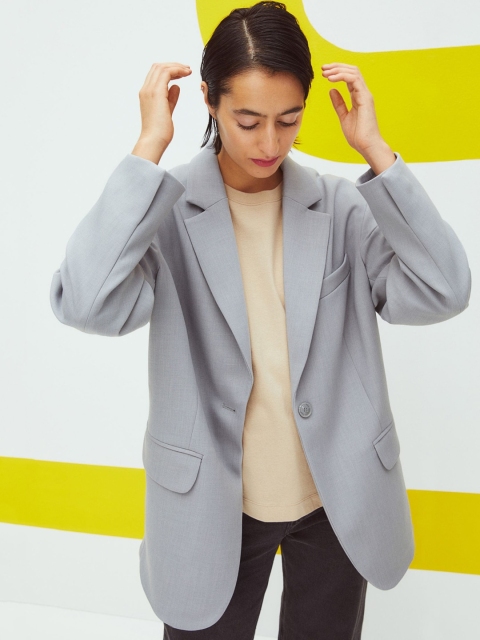 

H&M Women Grey Oversized Wool-Blend Jacket