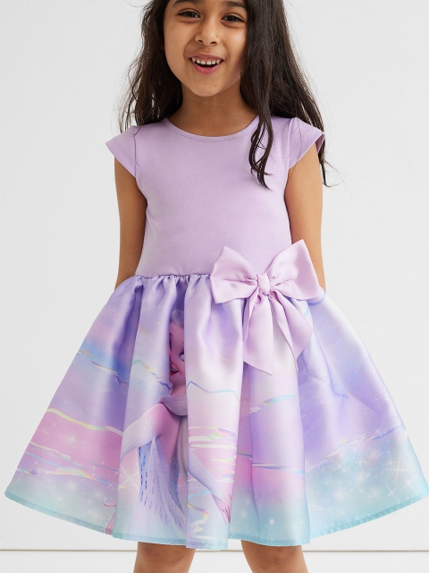 

H&M Girls Purple Elsa Printed Bow-Detail Dress