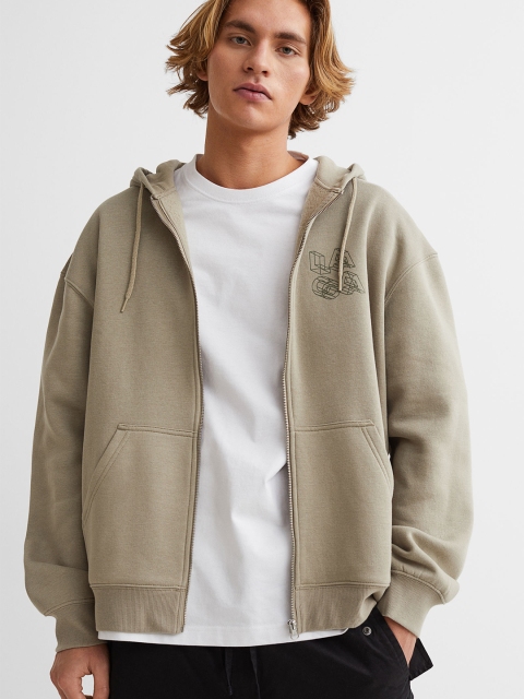 

H&M Men Olive Green Relaxed Fit Zip-Through Hoodie