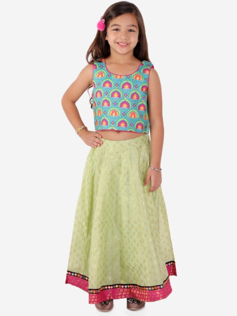 

Lil Peacock Girls Blue & Green Printed Ready to Wear Lehenga & Blouse