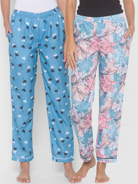 

FashionRack Women Blue Pack of 2 Cotton Printed Pyjamas