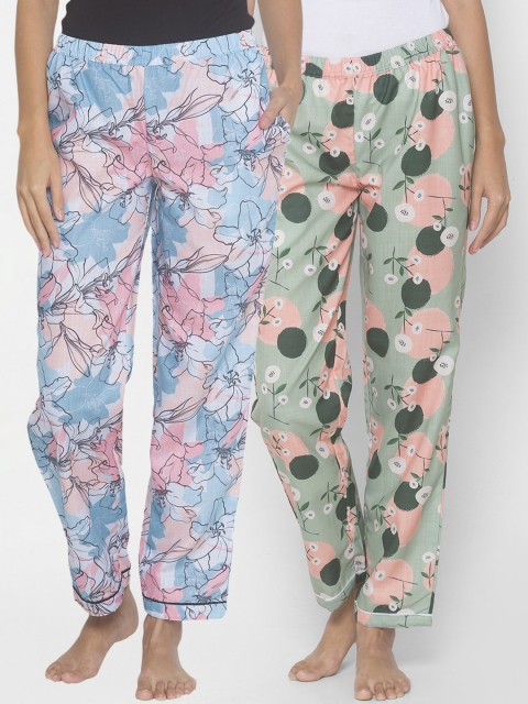 

FashionRack Pack of 2 Blue & Green Printed Lounge Pants