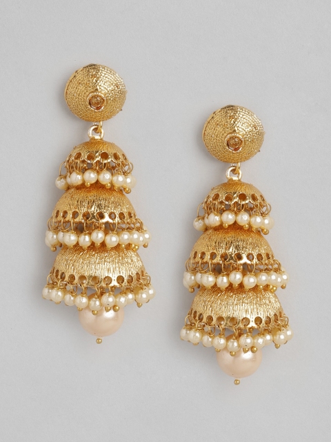 

Anouk Gold-Toned Stone Studded & Beaded Dome Shaped Jhumkas
