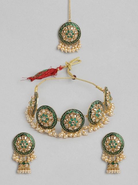 

Anouk Women Green Gold-Toned Stone Studded & Beaded Choker Jewellery Set