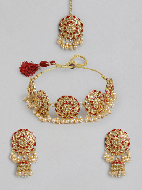 

Anouk Women Red Gold-Toned Stone Studded & Beaded Choker Jewellery Set