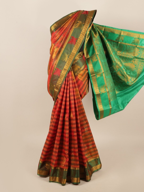 

Pothys Rust Orange & Green Ethnic Motifs Zari Art Silk Saree