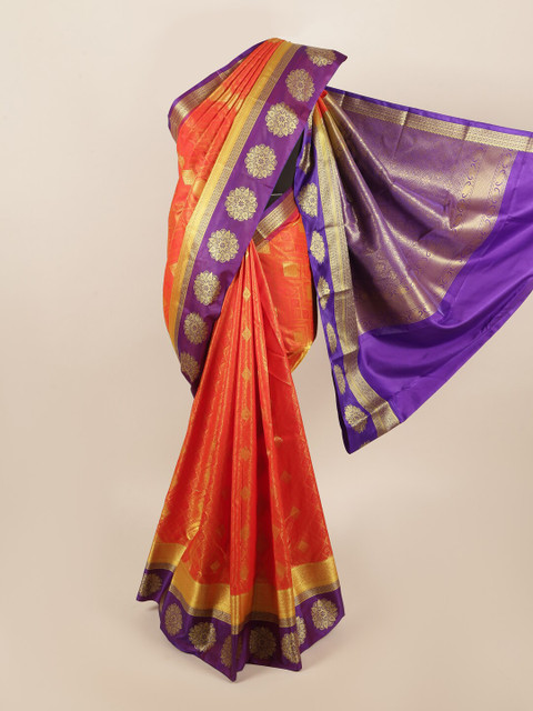 

Pothys Orange & Purple Ethnic Motifs Zari Art Silk Saree