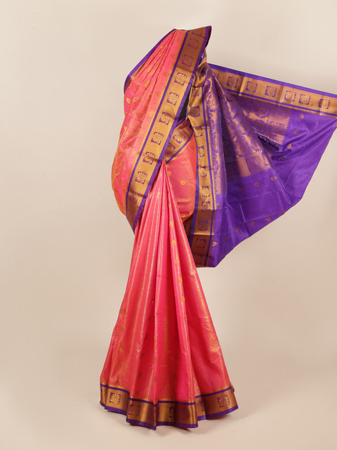 

Pothys Pink & Blue Ethnic Motifs Zari Art Silk Saree