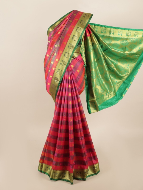 

Pothys Pink & Green Striped Zari Art Silk Saree