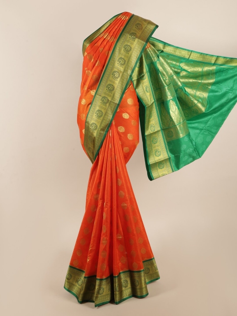 

Pothys Orange & Green Ethnic Motifs Zari Art Silk Saree