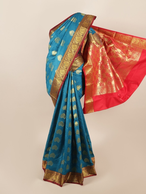 

Pothys Blue & Orange Ethnic Motifs Zari Art Silk Saree
