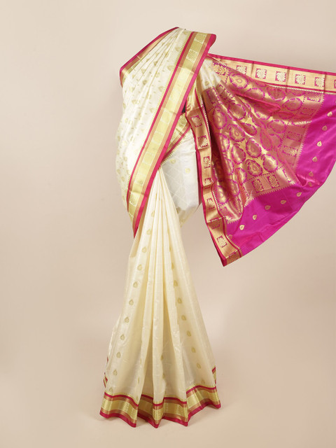 

Pothys Off White & Pink Woven Design Zari Art Silk Saree