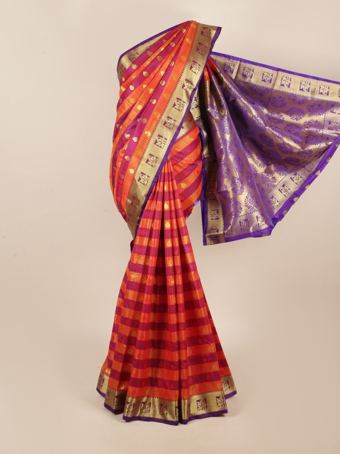 

Pothys Orange & Magenta Ethnic Motifs Zari Art Silk Saree