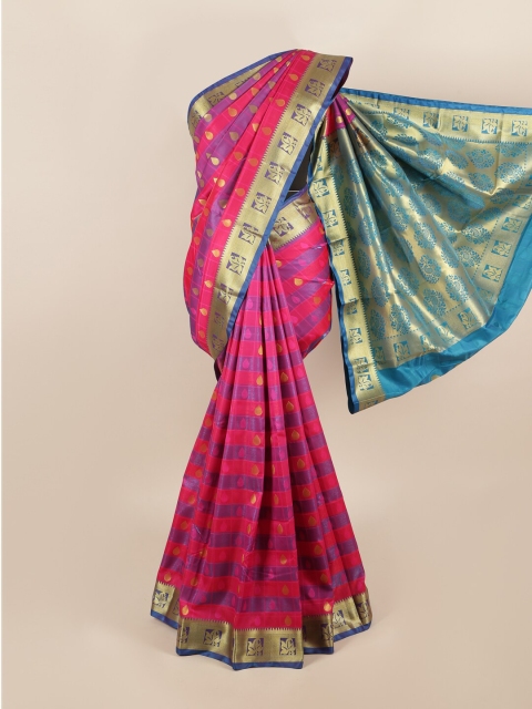 

Pothys Pink & Blue Ethnic Motifs Zari Art Silk Saree