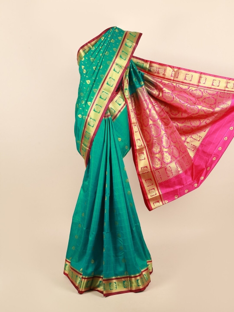 

Pothys Green & Maroon Ethnic Motifs Zari Art Silk Saree