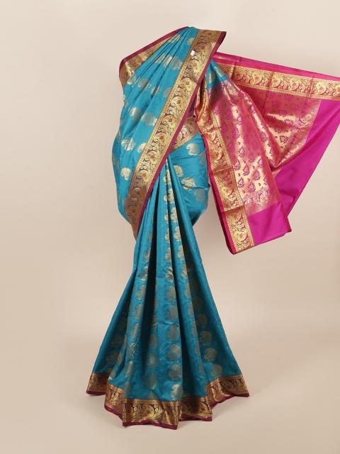 

Pothys Blue & Gold-Toned Woven Design Zari Art Silk Saree