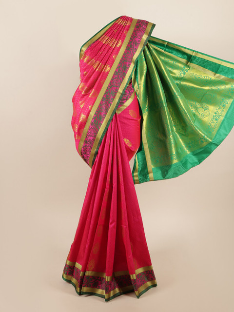 

Pothys Pink & Green Ethnic Motifs Zari Art Silk Saree