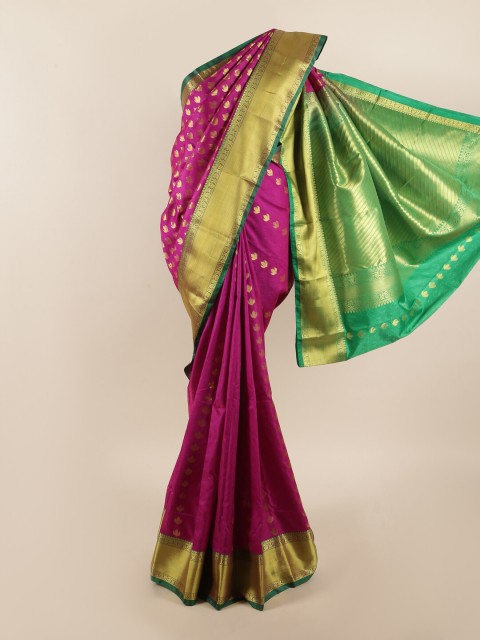 

Pothys Magenta & Green Ethnic Motifs Zari Art Silk Saree