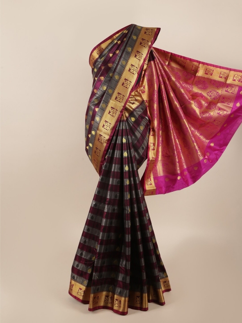 

Pothys Purple & Grey Ethnic Motifs Zari Art Silk Saree