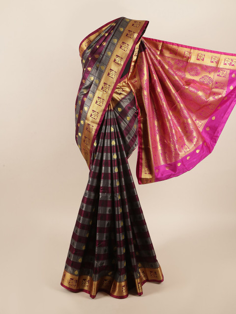 

Pothys Grey & Pink Ethnic Motifs Zari Art Silk Saree