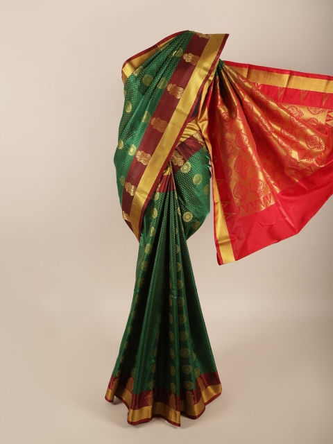 

Pothys Green & Red Ethnic Motifs Zari Art Silk Saree