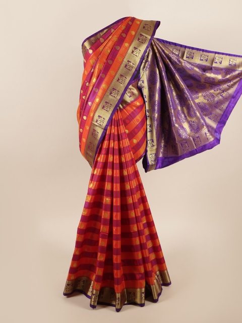

Pothys Orange & Purple Ethnic Motifs Zari Art Silk Saree