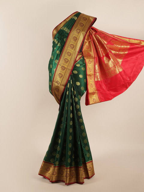

Pothys Green & Fuchsia Ethnic Motifs Zari Art Silk Saree