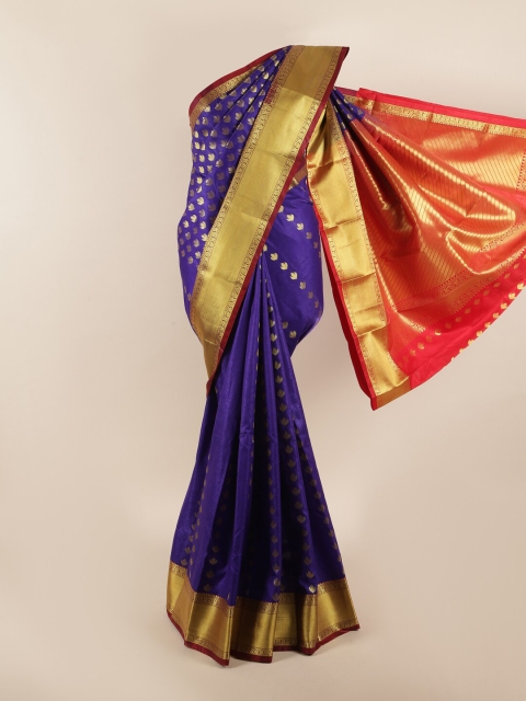 

Pothys Navy Blue & Gold-Toned Ethnic Motifs Zari Art Silk Saree