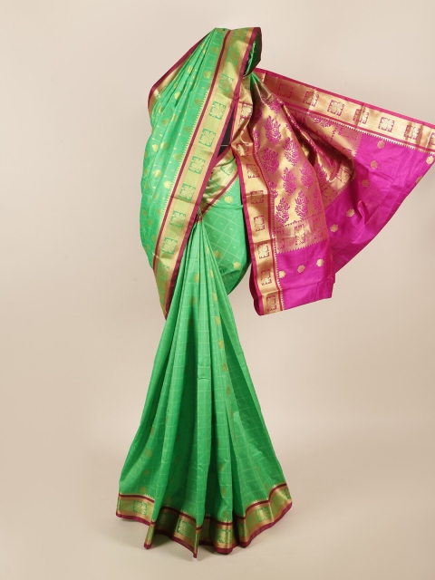 

Pothys Green & Fuchsia Ethnic Motifs Zari Art Silk Saree