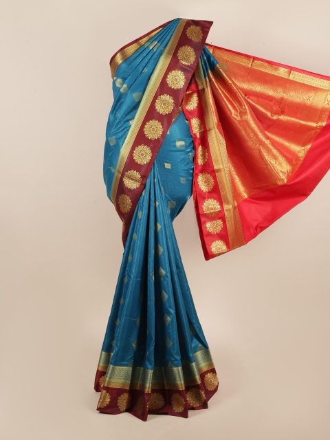 

Pothys Blue & Gold-Toned Ethnic Motifs Zari Art Silk Saree