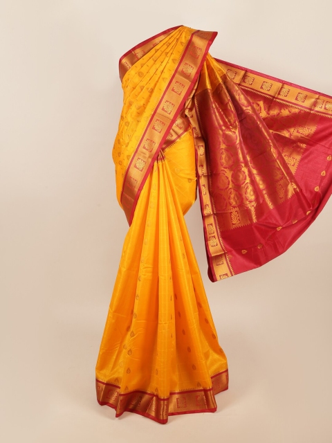 

Pothys Mustard & Maroon Ethnic Motifs Zari Art Silk Saree