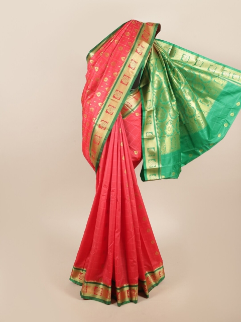 

Pothys Pink & Green Ethnic Motifs Zari Art Silk Saree