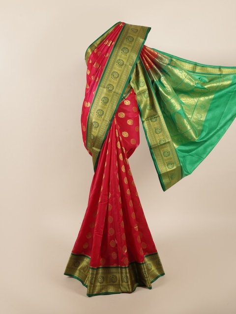 

Pothys Pink & Green Ethnic Motifs Zari Art Silk Saree