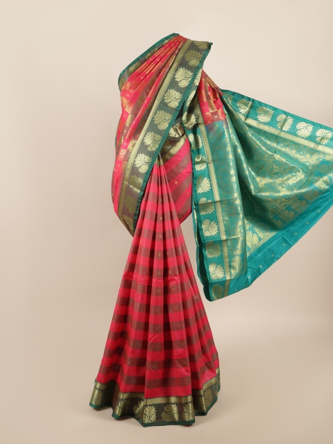 

Pothys Pink & Green Striped Zari Art Silk Saree