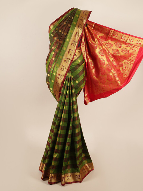 

Pothys Green & Maroon Ethnic Motifs Zari Art Silk Saree