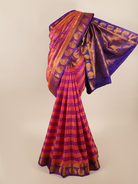 

Pothys Pink & Blue Ethnic Motifs Woven Design Zari Art Silk Saree